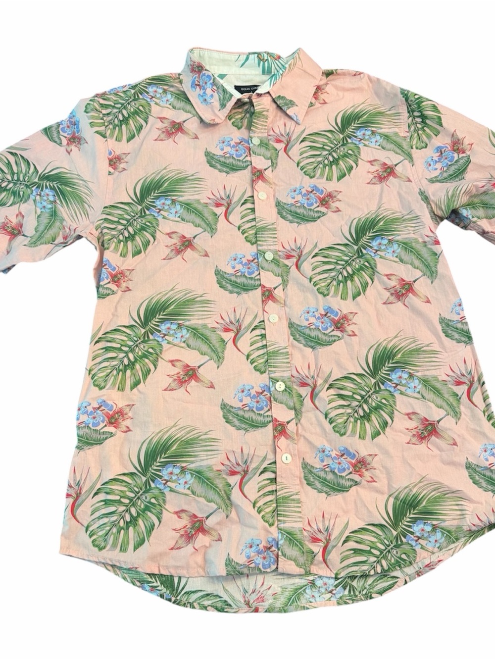 Ocean Current Men’s Lt Pink Hawaiian Short Sleeve Collared Shirt Large